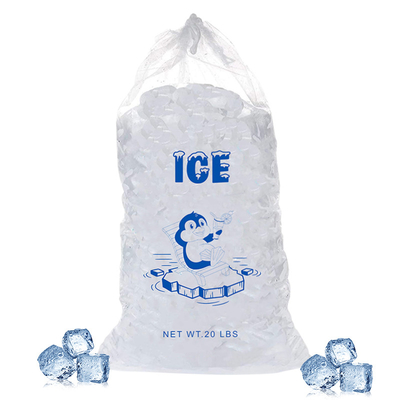 品質  20lb LDPE Durable Plastic Ice Bags Heat seal With Drawstring Closure 工場